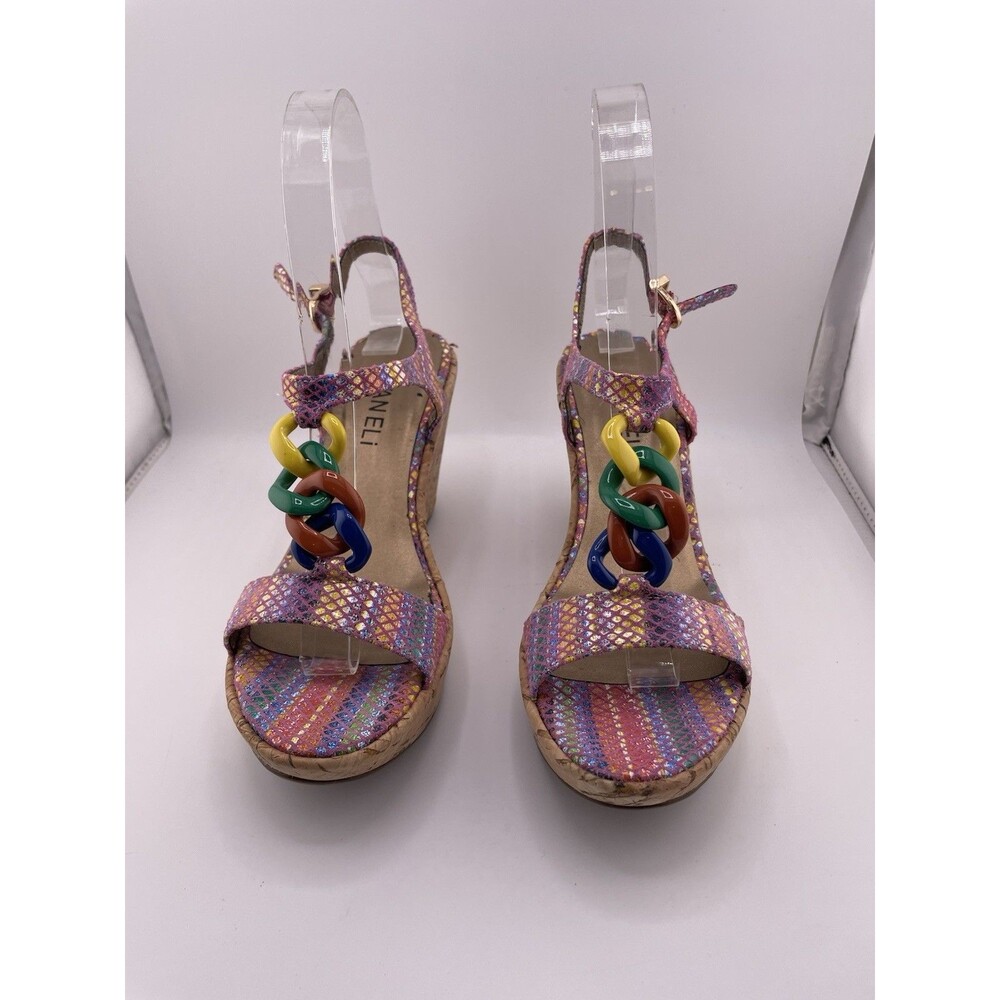 Vaneli Shoes Women Size 6 Multi Color Wedge Sandal T Strap Cork
